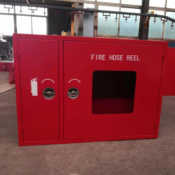 Fire hose cabinet in lobby